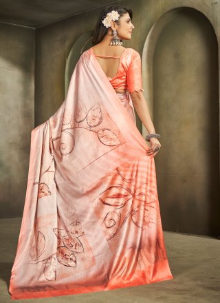 Multi Colour Digital Print Work Faux Crepe Classic Sari