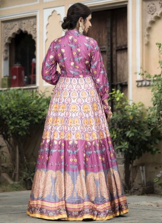 Multi Colour Digital Print Work Silk Gown