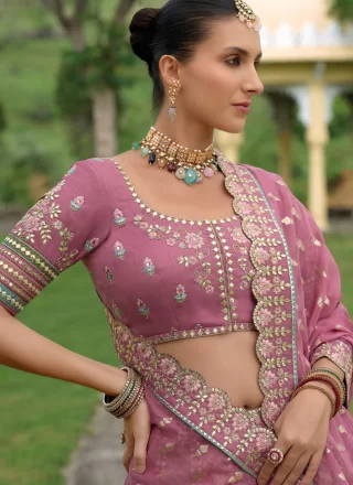 Multi Colour Embroidered, Jacquard, Khatli and Stone Work Silk Lehenga Choli