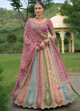 Multi Colour Embroidered, Jacquard, Khatli and Stone Work Silk Lehenga Choli