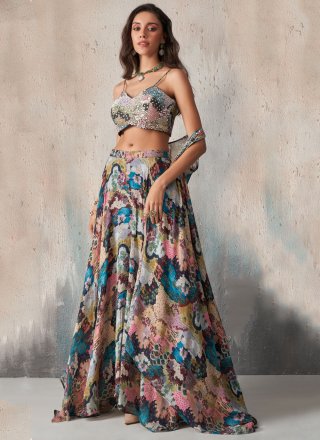 Multi Colour Fancy Fabric Fancy Work Readymade Lehenga Choli for Ceremonial