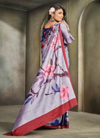 Multi Colour Faux Crepe Digital Print Work Classic Sari