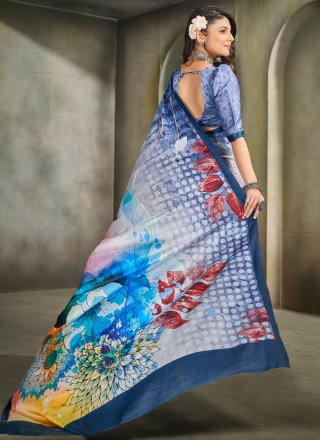 Multi Colour Faux Crepe Digital Print Work Classic Sari for Casual