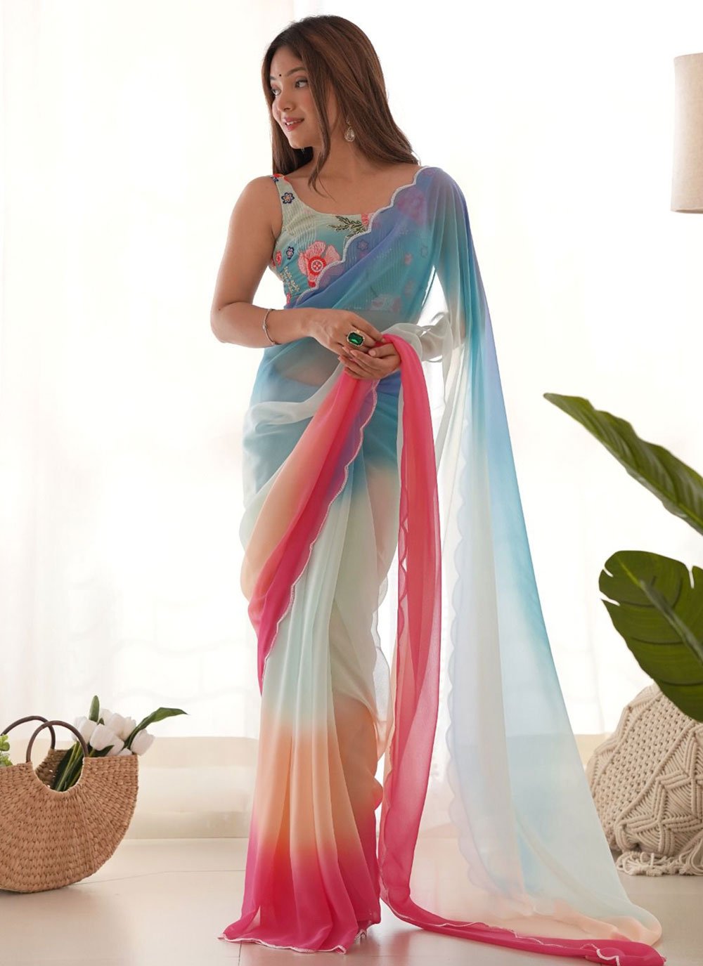 Shaded Laffa Gota high quality Saree