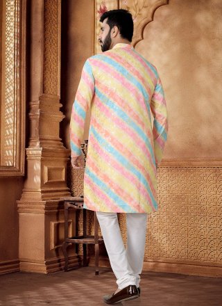 Multi Colour Foil Print Work Cotton Kurta Pyjama