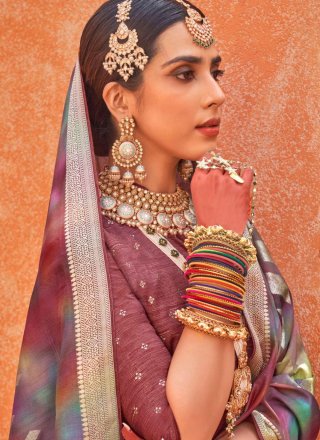 Multi Colour Foil Print Work Silk Classic Saree