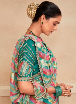Multi Colour Georgette Classic Sari with Print Work for Ceremonial