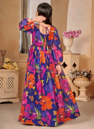 Multi Colour Georgette Digital Print Work Gown Kids Wear for Ceremonial