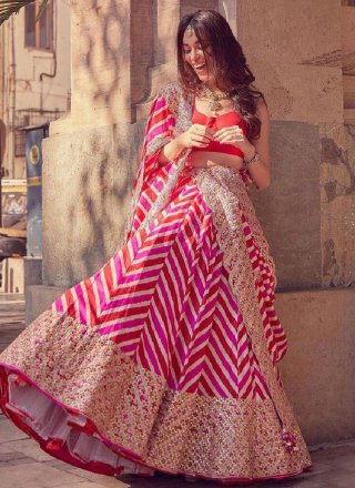 Multi Colour Georgette Embroidered and Print Work Lehenga Choli