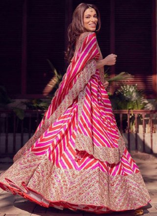 Multi Colour Georgette Embroidered and Print Work Lehenga Choli
