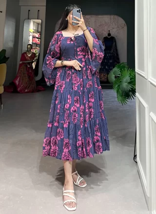 Multi Colour Georgette Party Wear Kurti with Floral Patch Work