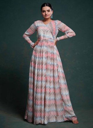 Multi Colour Georgette Print Work Gown for Women