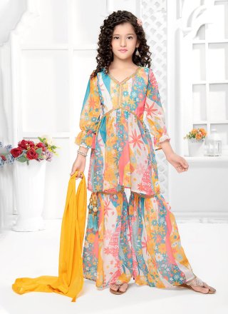 Multi Colour Georgette Salwar Suit with Floral Patch Work