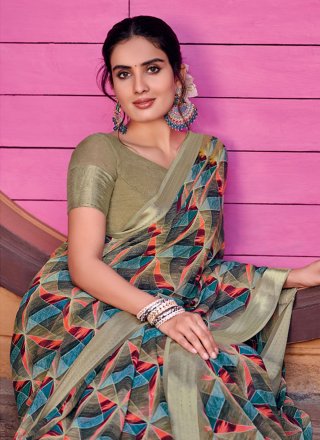 Multi Colour Georgette Trendy Saree with Print Work for Women