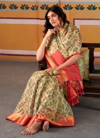 Multi Colour Handloom Silk Floral Patch Work Contemporary Sari for Women