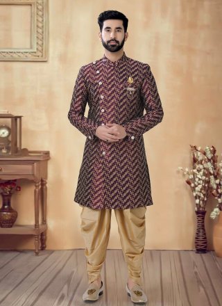 Multi Colour Jacquard Embroidered, Sequins and Thread Work Sherwani Mens Wear for Men