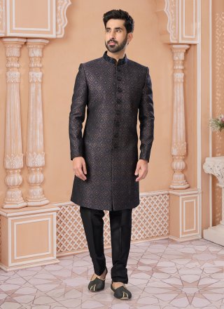 Multi Colour Jacquard Indo Western Sherwani with Fancy and Hand Work for Engagement