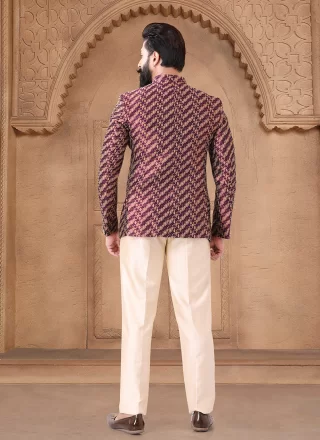 Multi Colour Jacquard Jodhpuri Suit