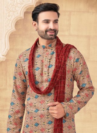 Multi Colour Jacquard Kurta Pyjama with Digital Print Work for Men