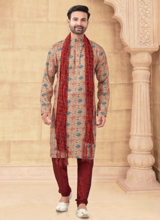 Multi Colour Jacquard Kurta Pyjama with Digital Print Work for Men