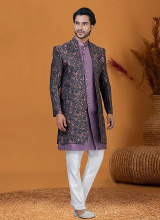 Multi Colour Jacquard Silk Jacquard Work Indo Western for Ceremonial