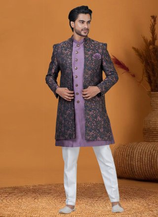 Multi Colour Jacquard Silk Jacquard Work Indo Western for Ceremonial