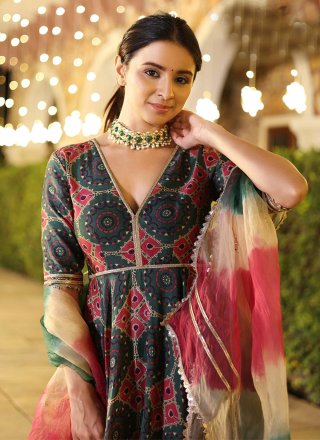Multi Colour Muslin Print Work Salwar Suit