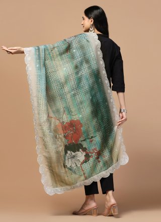 Multi Colour Organza Digital Print and Embroidered Work Dupatta Dupatta for Casual