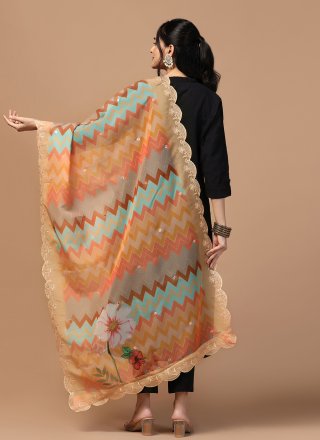Multi Colour Organza Dupatta Dupatta with Digital Print and Embroidered Work