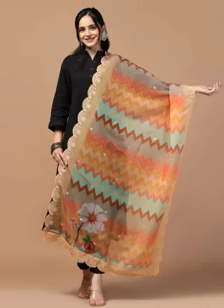 Multi Colour Organza Dupatta Dupatta with Digital Print and Embroidered Work