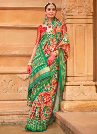 Multi Colour Patola Silk Patola Print Work Contemporary Sari for Ceremonial