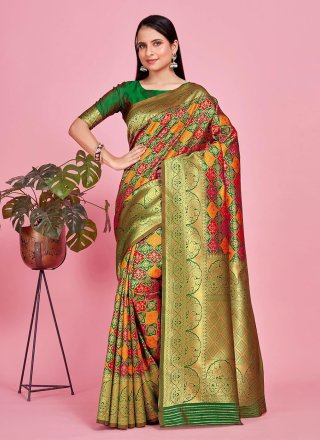 Multi Colour Patola Silk Trendy Saree with Woven Work
