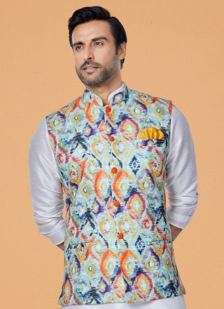 Multi Colour Polyester Embroidered Work Nehru Jackets for Ceremonial