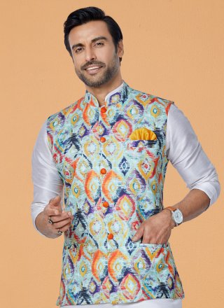 Multi Colour Polyester Embroidered Work Nehru Jackets for Ceremonial