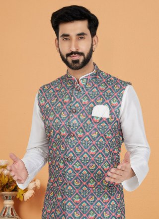 Multi Colour Polyester Nehru Jackets with Embroidered Work for Men