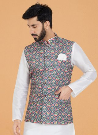 Multi Colour Polyester Nehru Jackets with Embroidered Work for Men