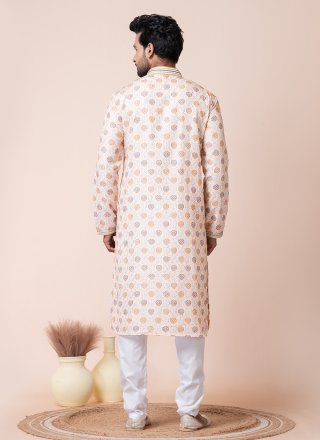 Multi Colour Print Work Cotton Kurta Pyjama