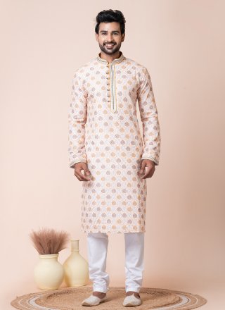 Multi Colour Print Work Cotton Kurta Pyjama