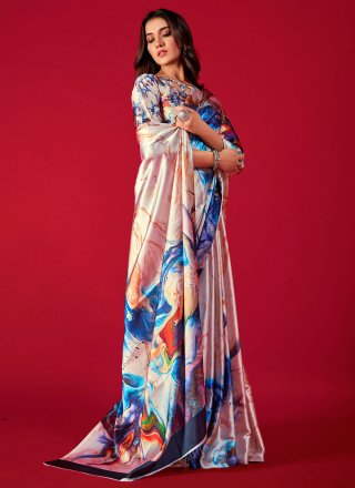 Multi Colour Pure Crepe Digital Print Work Classic Sari for Casual