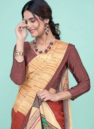 Multi Colour Pure Crepe Trendy Saree with Digital Print Work