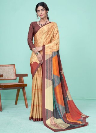 Multi Colour Pure Crepe Trendy Saree with Digital Print Work