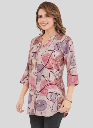 Multi Colour Rayon Casual Kurti with Print Work for Casual