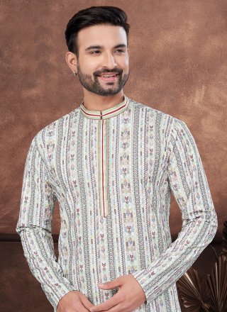 Multi Colour Rayon Digital Print and Embroidered Work Kurta Mens Wear
