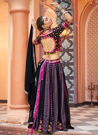 Multi Colour Rayon Embroidered and Mirror Work Readymade Lehenga Choli