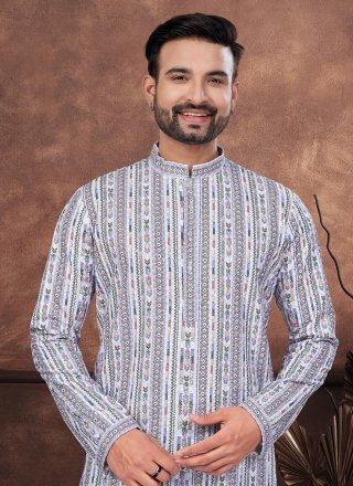 Multi Colour Rayon Kurta Mens Wear with Digital Print and Embroidered Work for Men
