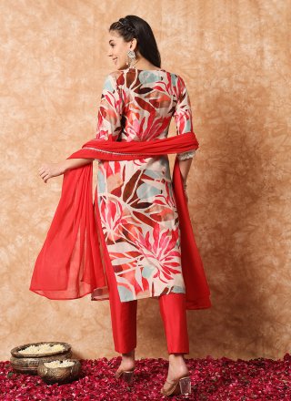 Multi Colour Rayon Pant Style Suit with Embroidered and Print Work for Women