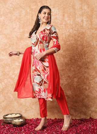 Multi Colour Rayon Pant Style Suit with Embroidered and Print Work for Women
