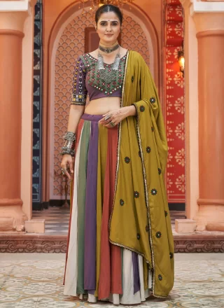 Multi Colour Rayon Readymade Lehenga Choli In Plain