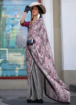 Multi Colour Satin Contemporary Saree with Print Work for Casual