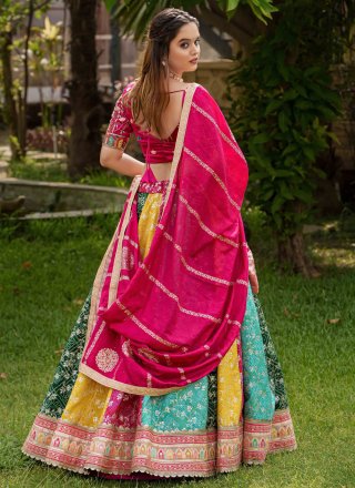 Multi Colour Satin Embroidered, Sequins, Thread and Zari Work Readymade Lehenga Choli
